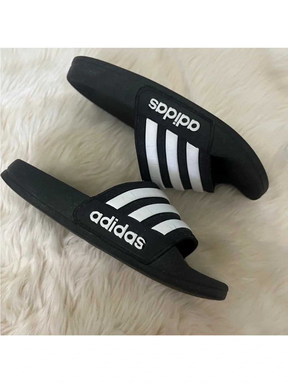 adidas Black Slide Sandals with White Stripes
